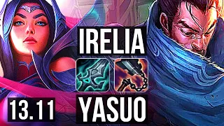 IRELIA vs YASUO (MID) | 8/0/2, 8 solo kills, 500+ games, Legendary | KR Master | 13.11