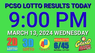 9pm Lotto Result Today March 13, 2024 Wednesday ez2 swertres 2d 3d pcso