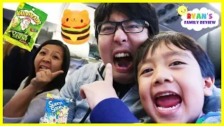 Warheads Sour Candy and Squishy Toys Challenge on the Airplane with Ryan and Daddy!