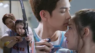 CEO wraps Cinderella in his arms to teach her archery and can't help kissing her