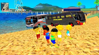 Upin & ipin liburan di Pantai temukan Mobil Bus Polisi Sabhara , ikuti balap Liar 🤣 Dunia Oyya