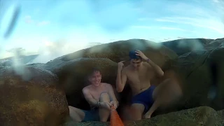 2 idiots get washed off rocks