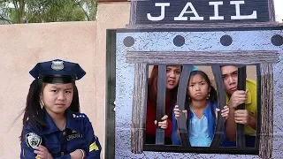 Police Jannie & Wendy Pretend Play LOCKED UP w/ Jail Playhouse