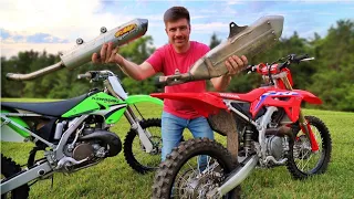 No muffler CRF450r vs KX250: which is louder? *decibel reader*