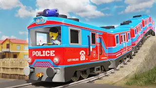 Lego thief tries to crash the TRAINS - Lego City Cartoon - Choo choo train kids videos