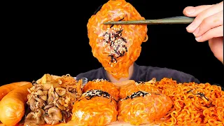 ASMR NUCLEAR SPICY FIRE CHICKEN NOODLE WRAPS 🔥 + SPICY ENOKI MUSHROOMS (Eating Sound) | MAR ASMR