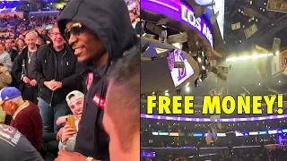 Man Gives FREE MONEY To Everyone During Lakers Game At Staples Center!