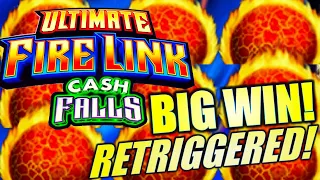 Rare Retrigger! Ultimate Fire Link Cash Falls Slot Machine.