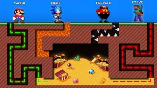 Mario: Treasure Hunt in Minecraft - Sonic Vs Mario vs Eggman vs Steve Challenge | Mario Bros.