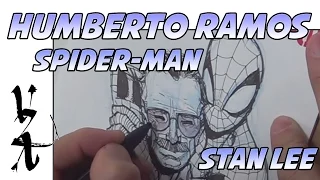 Humberto Ramos drawing Spider-Man hugging Stan Lee