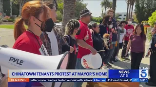 Chinatown renters camp out overnight at Los Angeles mayor's home to protest rent hike 