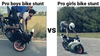 Pro boys bike stunt vs Pro girls bike stunt #challenge #comedy #memes #funny #challenge #bike