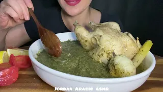 Mukbang eating Molokai with chicken ملوخية مع الدجاج