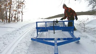 Grooming Cross Country Ski Trails With Homemade And Commercial Groomer!  ABR Trails Groomer.