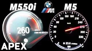 2017 BMW M550i G30 vs. M5 F10 - Acceleration Sound 0-100, 0-200 km/h | APEX