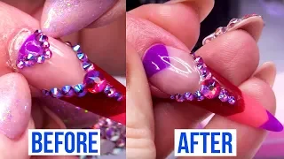 Repairing A Lifted Acrylic Stiletto Nail with Cuticle Design