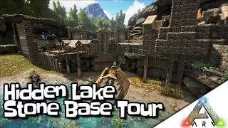 Hidden Lake Stone Huge Base Tour!! | Starter Design | No Mods | Island PVP | ARK