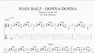 JOAN BAEZ - DONNA DONNA Fingerstyle Guitar Tab