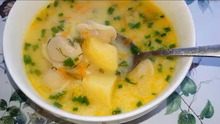 Сливочный суп с Пельменями/Суп с сыром и пельменями.