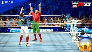 WWE 2K23 - Cristiano & Mbappe vs. Messi & Neymar - Extreme Elimination Tag Team Match | PS5™ [4K60]