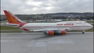 AIR INDIA ONE B747-437 [VT-EVB] departure at Zurich Airport with WEF delegation on board | 4K