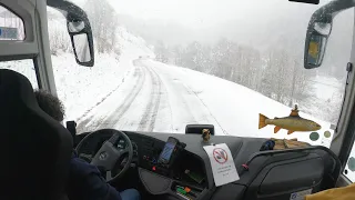 Bus drive in the snow, France 4K