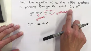 Finding the equation of a straight line given the gradient and a point