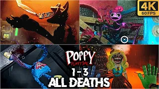 Poppy Playtime Chapter 1, 2, 3 - All Bosses & Character Deaths (4K60fps)