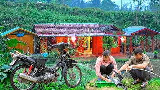 Harvest banana stems to feed the ducks. Together Replace broken parts, Refurbish motorbikes