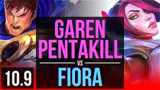 GAREN vs FIORA (TOP) | Pentakill, Triple Kill, Legendary, 2 early solo kills | KR Diamond | v10.9