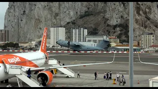 Gibraltar Airport RAF A400M ZM406 taxi and takeoff  14/09/20
