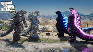 Shin Godzilla x Heisei Godzilla vs Mechagodzilla, Kiryu Mechagodzlla - Epic Battle ( GTA V Mods )