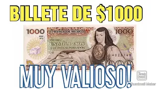 Billete de $1000 pesos Sor Juana Ines suben de precio💲