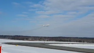 Уход на второй круг с одним рабочим двигателем Ту-134АК. Минск. [4К]