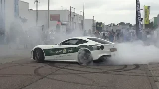 Ferrari F12 with Capristo exhaust doing CRAZY DONUTS at carmeet!