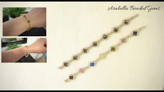 How to Make a Four-Leaf Clover Beaded Bracelet with Bicone Crystals and Seed Beads / Left-handed