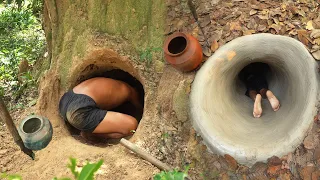 Camping Survival Secret Build The Best Underground Bamboo House Pool Challenge Wooden House by Hand