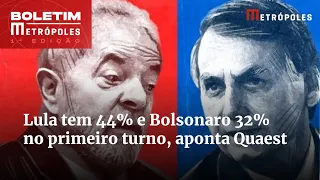 Lula tem 44% e Bolsonaro 32% no primeiro turno, aponta Quaest