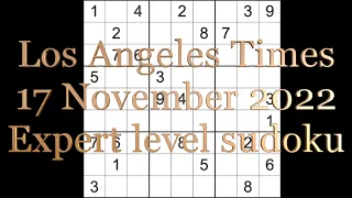 Sudoku solution – Los Angeles Times sudoku 17 November 2022 Expert level