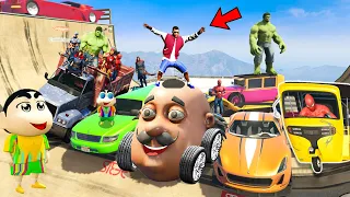 GTA 5: Franklin & Shinchan STRANGE CARS "MEGA Ramp Challenge" with AVENGERS ARMY! | (GTA 5 mods)