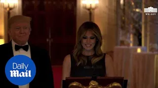 Donald and Melania walk hand-in-hand into White House dinner