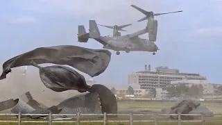 USAF Boeing/Bell CV-22B Osprey 10-0053 blowing up Addenbrooke's Hospital Helipad