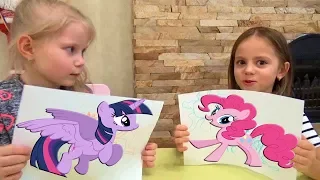 Настя учит Арину КАК ПРАВИЛЬНО рисовать ПОНИ / Май Литл Настя рисует My Little Pony