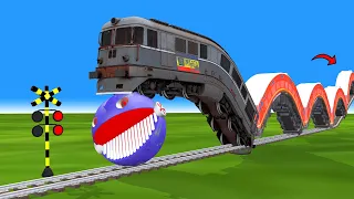 【踏切アニメ】あぶない電車 TRAIN Vs MS PACMAN Vs Nick and Tani Fun🚦踏切 Fumikiri 3D Railroad Crossing Animation #1