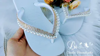 CHINELO BORDADO com PÉROLAS/ FACIL E RÁPIDO e strass/SEM COSTURA/FIO CONDUZIDO/iniciantes