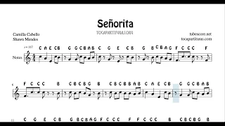 Señorita Easy Notes Sheet Music for Flute Recorder Violin Oboe