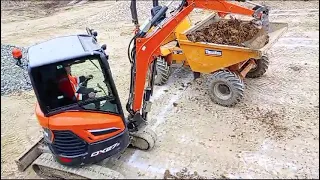 house foundation dug with a miniexcavator doosan dx27z  and loaded into a dumper thwaites 3t