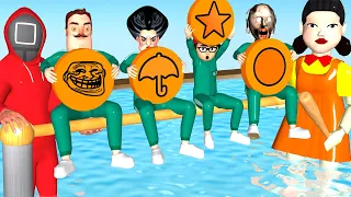 Squid Game (오징어 게임) vs Scary Teacher 3D Trying Rotation Orange Candy Shape Challenge in Water Pool