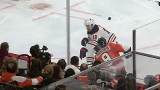 Connor McDavid Confronts Scott Laughton After He Shoots Puck After Whistle