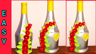 Best out of waste craft ideas|DIY Home Decor Ideas|Decorated Wine Bottle|Paper flower.